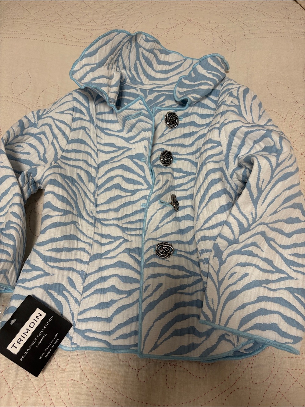 Trimdın Light Blue Zebra Print Women's Blazer Jacket